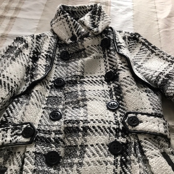 White Medium Winter Jacket Stand-Collar Plaid - Picture 1 of 7